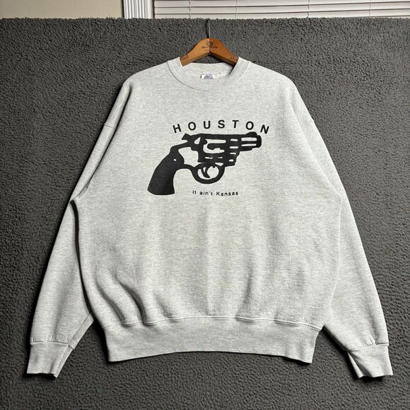 Vintage 90s Houston This Ain’t Kansas Gun Crewneck Sweatshirt Men’s XL USA Made - Picture 9 of 12